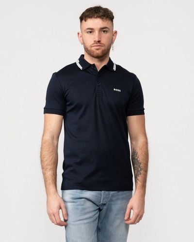 BOSS Paule Slim-fit Polo Shirt With Collar Graphics - Blue