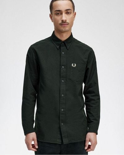 Fred Perry Long Sleeve Oxford Shirt - Black