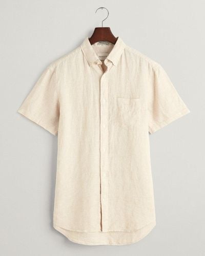 GANT Regular Linen Houndstooth Short Sleeve Shirt - Natural