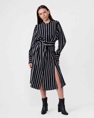 Tommy Hilfiger Argyle Stripe Long Sleeve Midi Shirt Dress - Black