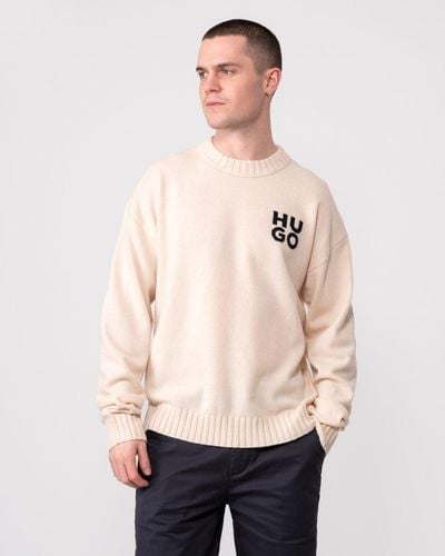 HUGO San Cassio Stacked Logo Sweater - Natural