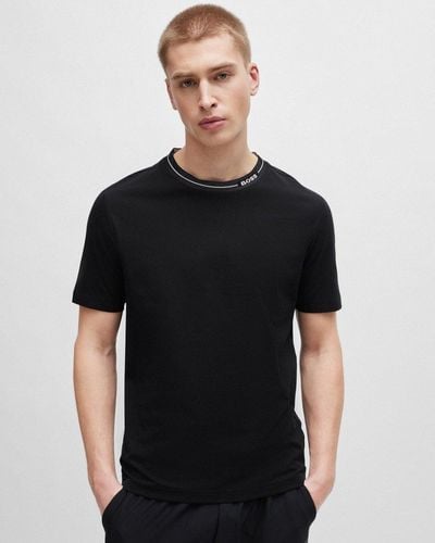 BOSS Tee 11 Cotton-jersey Regular Fit T-shirt With Branded Collar - Black