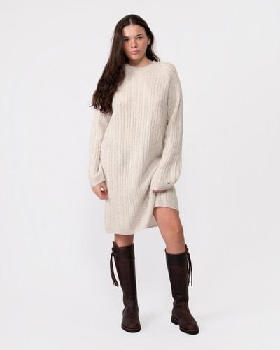 Tommy Hilfiger Cable Knit Sheer Sweater Dress - Natural