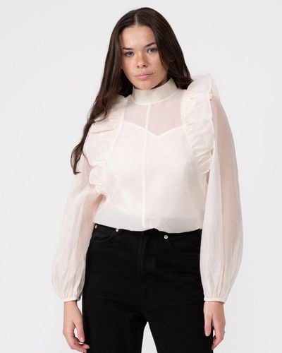 Ted Baker Aubreei Knit Rib Collar Top With Balloon Sleeves - White