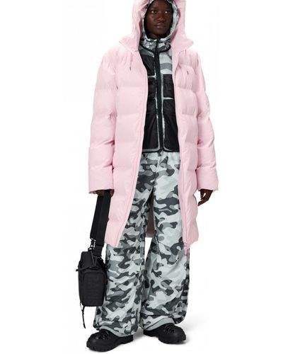 Rains Alta Long Unisex Puffer Jacket - Pink