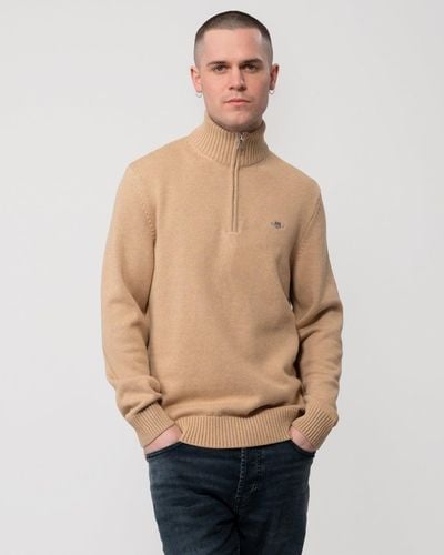 GANT Casual Cotton Half Zip Sweater - Natural