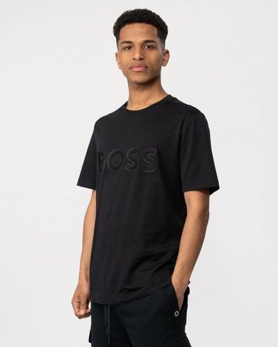 BOSS Tee 1 Cotton Jersey Regular Fit T-shirt With Mesh Logo - Black