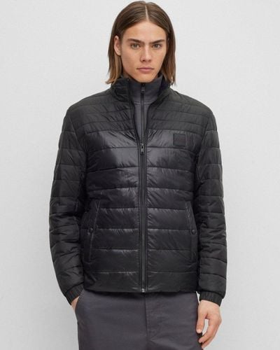 BOSS Water-repellent Regular-fit Jacket In Lightweight Mixed Fabrics - Black