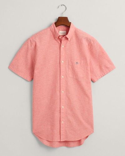 GANT Regular Fit Cotton Linen Short Sleeve Shirt - Pink