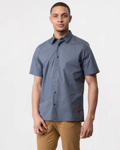HUGO Ebor Relaxed Fit Stretch Cotton Shirt - Blue