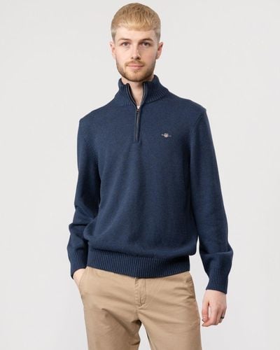 GANT Casual Cotton Half Zip Sweater - Blue