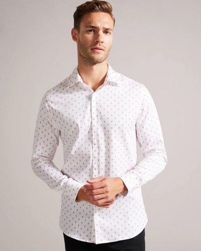 Ted Baker Ardea Long Sleeve Geometric Print Shirt - White