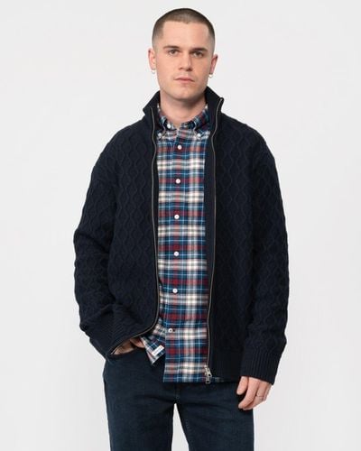 GANT Cable Knit Zip Cardigan - Blue