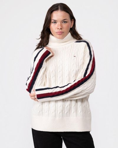 Tommy Hilfiger Global Stripe Cable Knit Roll-neck Sweater - Blue