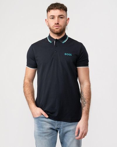 BOSS Paddy Pro Cotton Blend Polo Shirt With Contrast Logos - Blue