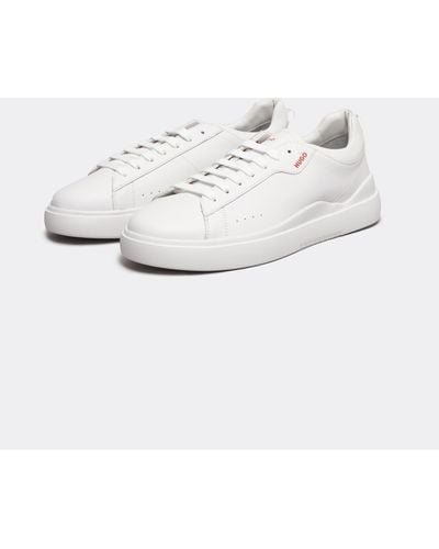 HUGO Blake Tenn Leather Sneakers With Branded Quarter Nos - White