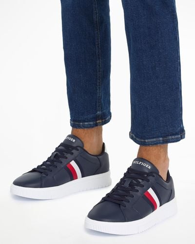 Tommy Hilfiger Essential Supercup Striped Leather Trainers - Blue