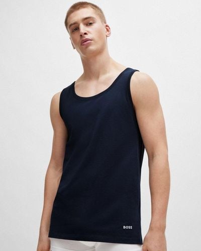 BOSS Three-pack Of Tank-top Vests In Cotton - Blue