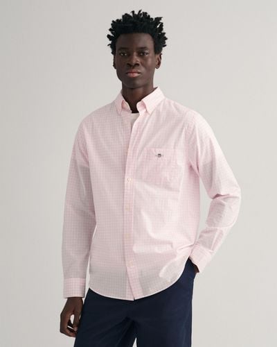 GANT Regular Fit Long Sleeve Poplin Gingham Shirt - Pink