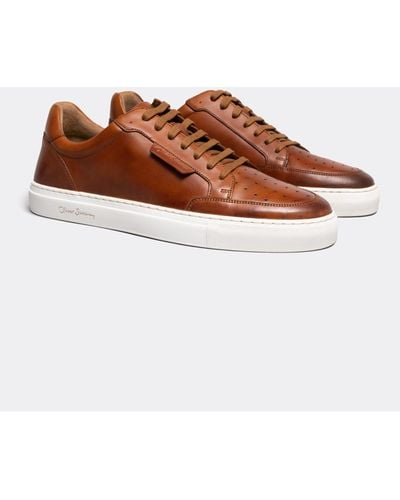 Oliver Sweeney Edwalton Hand Antiqued Leather Trainers - Brown