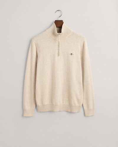 GANT Classic Cotton Half Zip Sweater - Natural