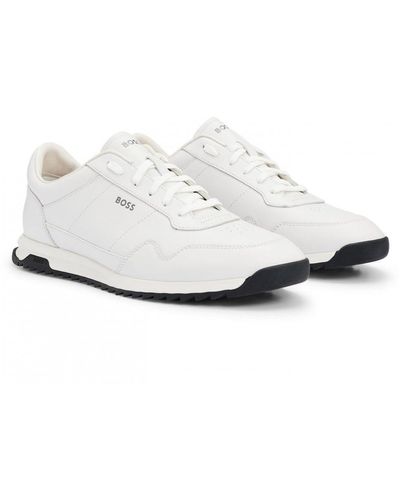 BOSS Zayn_lowp Leather Trainers With Signature Details - White