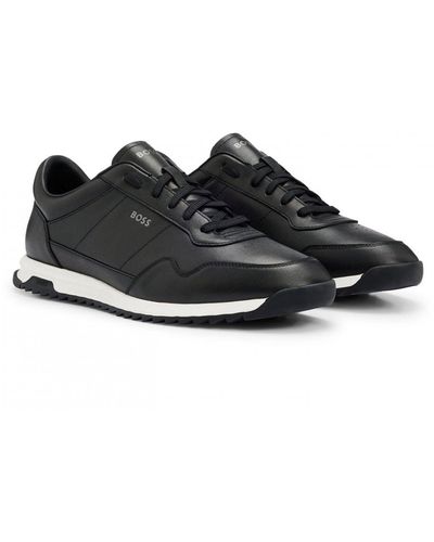 BOSS Zayn_lowp Leather Trainers With Signature Details - Black