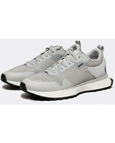 BOSS Jonah Mixed-material Trainers With Mesh Details And Branding - Grey