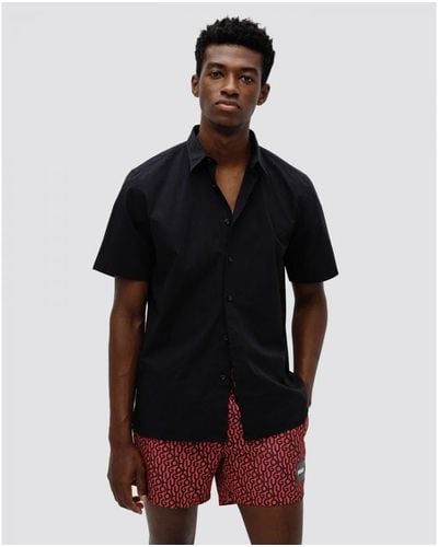 HUGO Ebor Relaxed Fit Stretch Cotton Shirt - Black