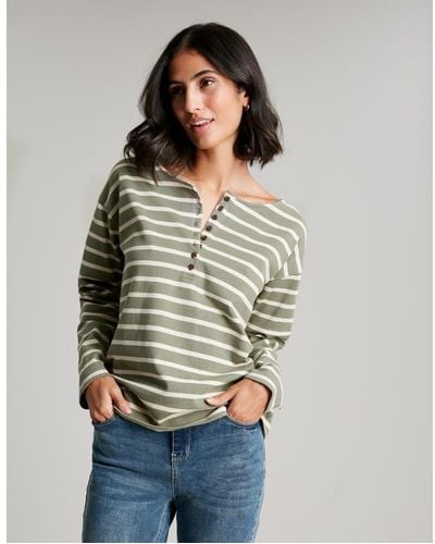 Joules Olive Long Sleeve Henley Top - Grey