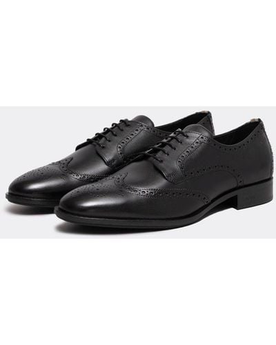 BOSS Colby Leather Derby Shoes With Brogue Details - Black
