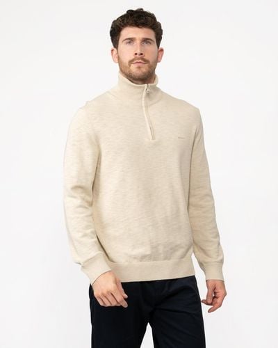 GANT Cotton Flamme Half Zip Sweater - Natural