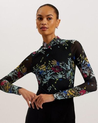 Buy Matella Floral Mesh Bodysuit With Animal Texture Black Ted Baker KSA