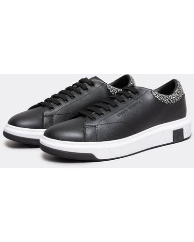 Armani Exchange Leather Tennis Shoes With Aop Detail - Black