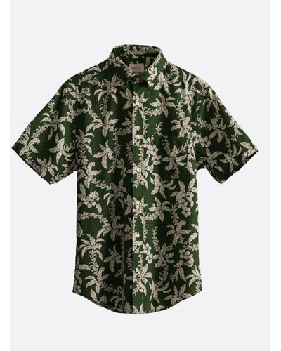 GANT Regular Cotton Linen Palm Short Sleeve Shirt - Green