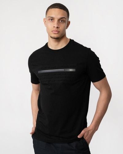 BOSS Tee 4 Stretch Cotton Regular Fit T-shirt With Embossed Artwork - Black