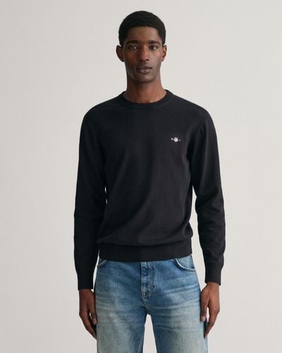 GANT Classic Cotton Crew Neck Sweater - Black