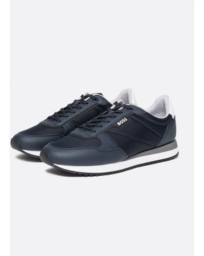 BOSS Kai Mixed-material Trainers With Pop-colour Details - Blue