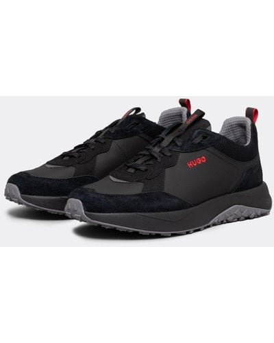 HUGO Kane Runn Mixed-material Sneakers With Suede And Coated Canvas - Black