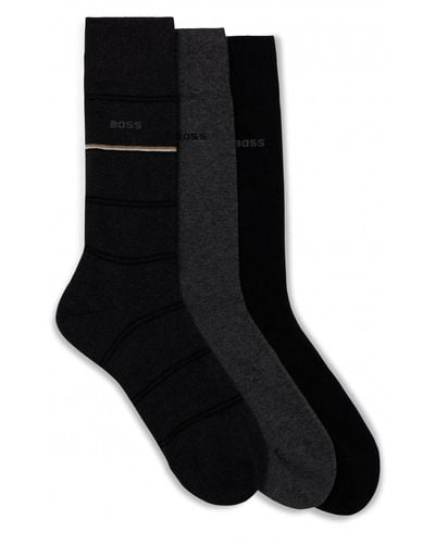 BOSS 3 Pack Striped Socks Gift Set - Black