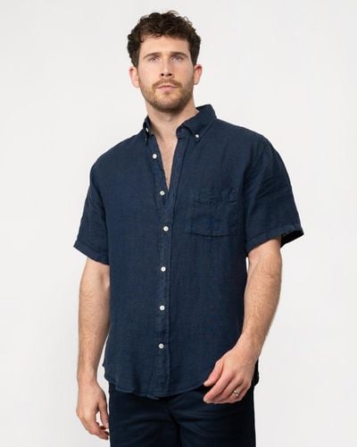 GANT Regular Garment Dyed Linen Short Sleeve Shirt - Blue