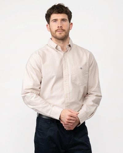 GANT Regular Fit Long Sleeve Oxford Shirt - Natural