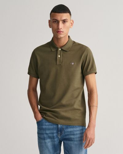 GANT Slim Fit Short Sleeve Shield Logo Pique Polo - Green