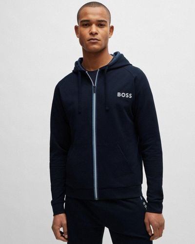 BOSS Authentic Hooded Loungewear Track Jacket - Blue