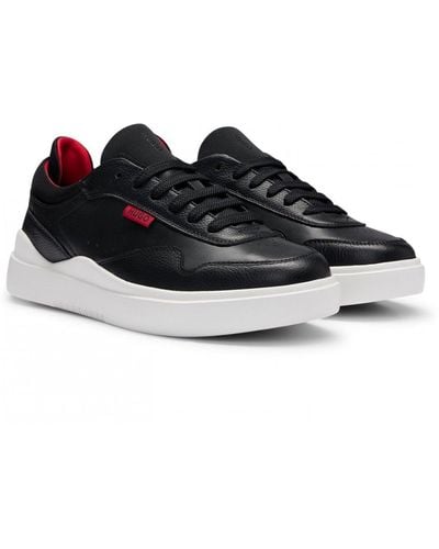 HUGO Blake Leather Lace-up Trainers With Pop Colour Details - Black
