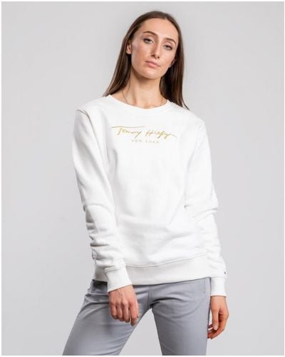 Tommy Hilfiger Reg Fleece Gold Script Sweatshirt - White