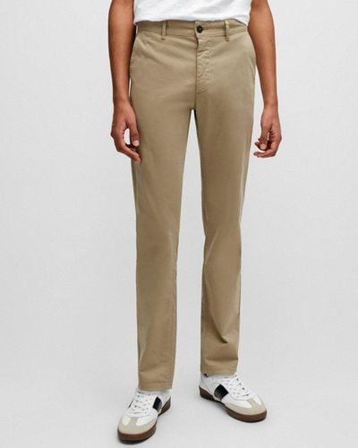 BOSS Slim Fit Chinos In Stretch-cotton Satin Nos - Natural