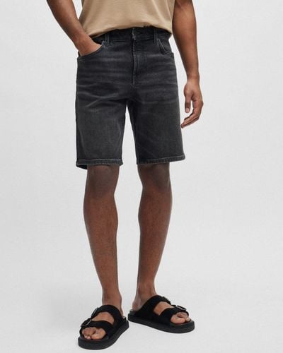 BOSS Re.maine Regular Fit Shorts In Dark Grey Comfort-stretch Denim - Black