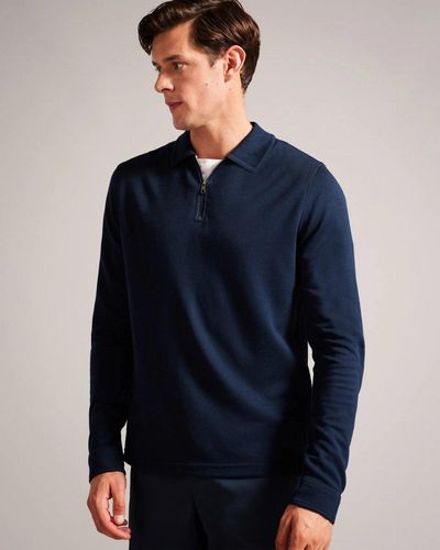 Ted Baker Karpol Long Sleeve Modal Polo Shirt - Blue