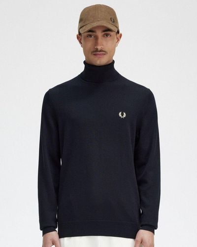 Fred Perry Roll Neck Sweater - Blue